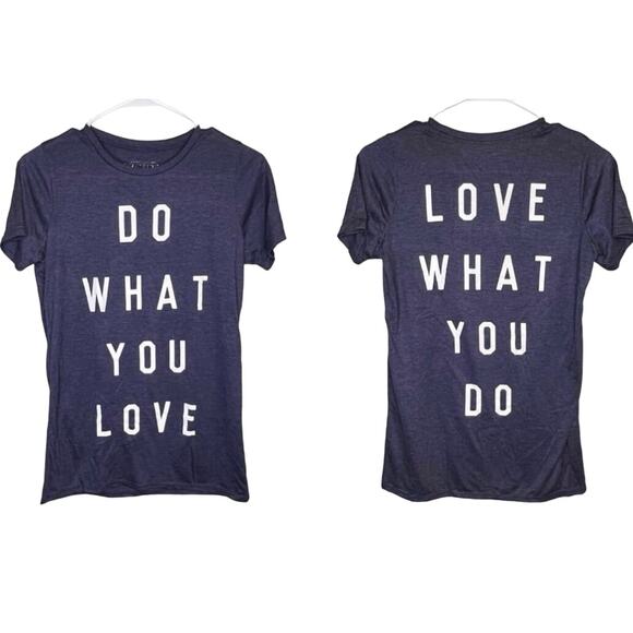 Do What You Love Love What You Do Short Sleeve Shirt Crew Neck Top XS Blue White - Picture 1 of 7
